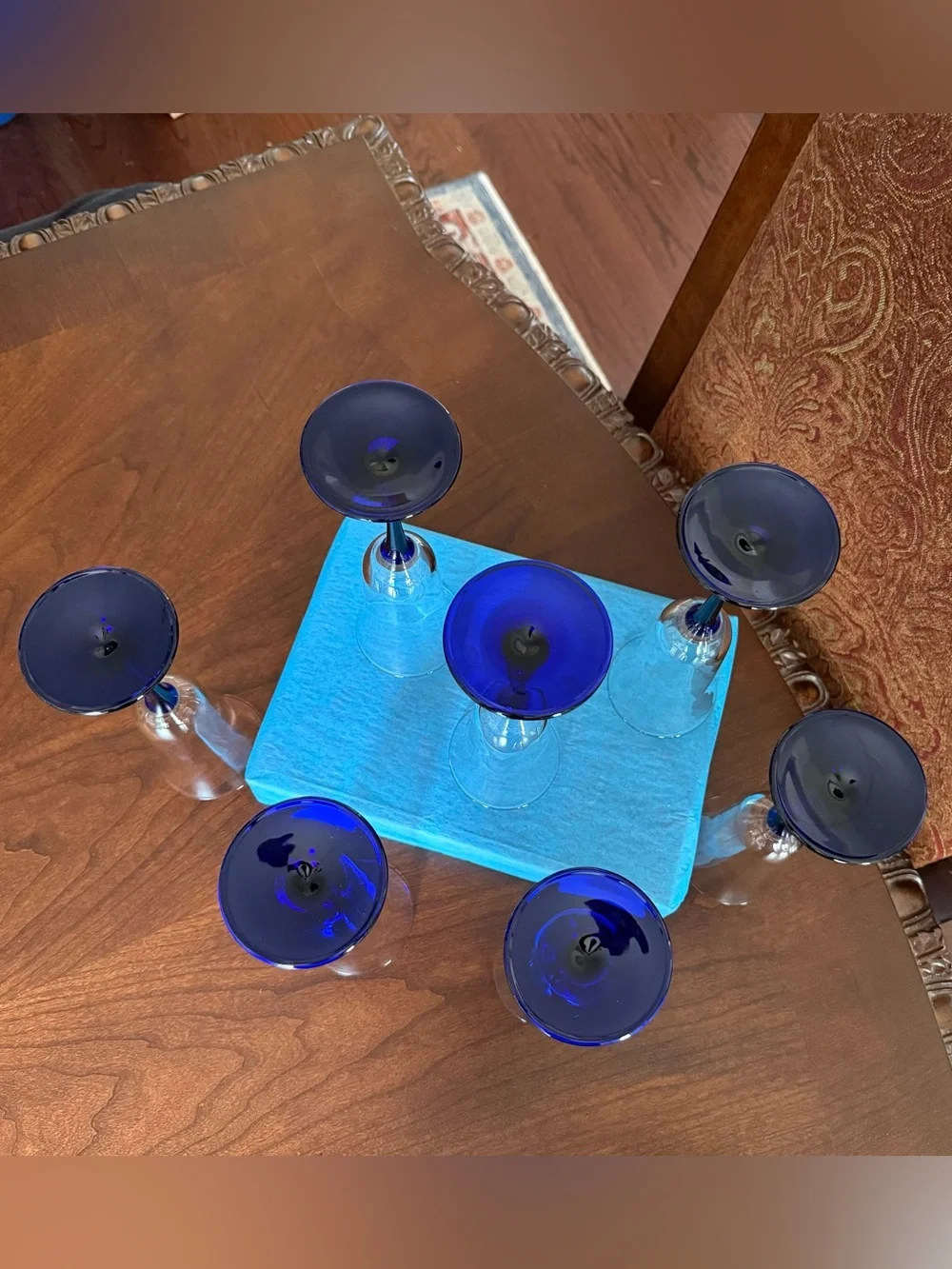 Vintage Luminarc France Cobalt Blue Stem Champagne Flutes - Set of 6 + 1 Spare